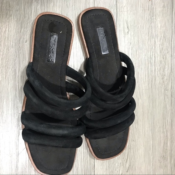 Topshop Fever Strappy Black Suede Sandals - Picture 1 of 7